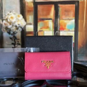 Prada Saffiano Leather 6-Key Holder Pink with Gold Hardware Box & COA included